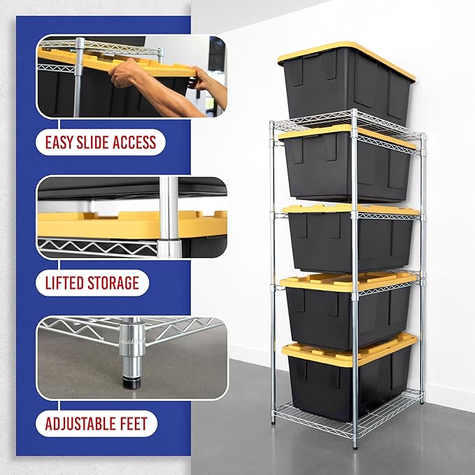 SafeRacks 5-Tier Steel Tote Rack WS-BR27 - Maximize Space, Declutter, NSF Certified, Bin Storage for Garage, Pantry, Kitchen, 31" x 23" x 68" (Silver, 1 Pack)