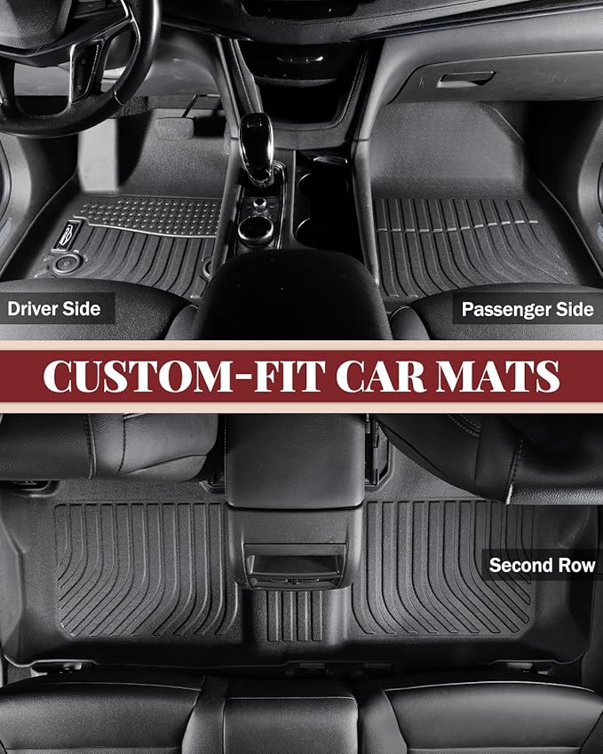 Icyhaws® Floor Mats & Cargo Liner Set for Buick Envision 2021-2025 | All Weather TPE Rubber Car Mats Full Set Automotive Accessories for Buick Envision | Front, 2nd Row & Trunk Mat