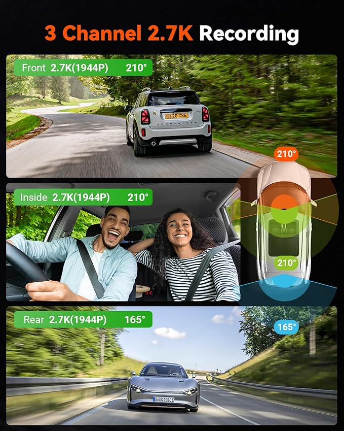 Vantrue E360 Plus 3 Channel 360 Degree WiFi Dash Cam, Dual STARVIS 2, Triple1944P Front Rear and Inside Dashcam, HDR IR Night Vision, GPS, Touchscreen, 24/7 Parking Mode, LTE Support, Support 1TB Max