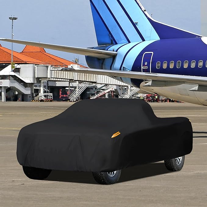 MORNYRAY Waterproof Car Cover All Weather Snowproof UV Protection Windproof Outdoor Full Truck Cover, Universal Fit for (All Black, Fit Truck Length 210-230 inch)