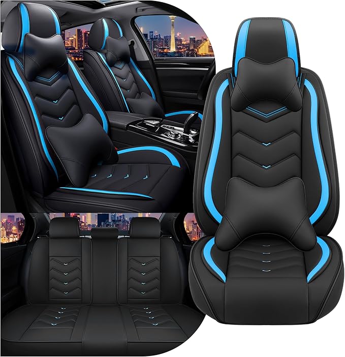 Car Seat Covers for Chrysler Pacifica 2004-2025, Stylish Sport Seat Cover, Premium Nappa Leather Car Seat Cover. Automobile Seat Covers Sets.(Luxury 5 Seats/Black Blue)