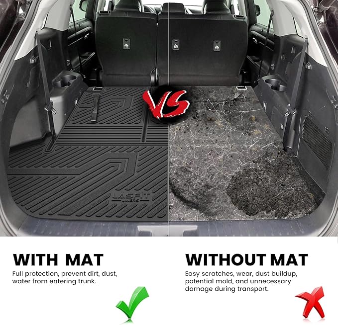 LASFIT Trunk Mat & Backrest Mat for Toyota Highlander 2020-2025 7&8 Seats(Not Fit with Subwoofer), All Weather TPE Custom Fit Cargo Liner for Highlander Accessories Rear Cargo Mat with Backrest Mat
