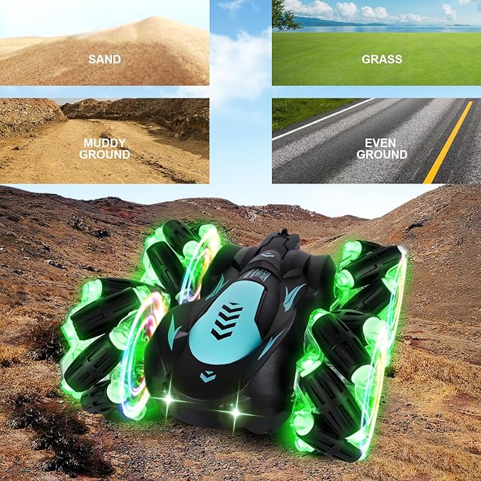 Gesture Sensing RC Stunt Car with Light, 2.4G 4WD Hand Controlled Gravity Remote Control Car Toy with 360° Flips Car for Boys Age 6 and Up Blue