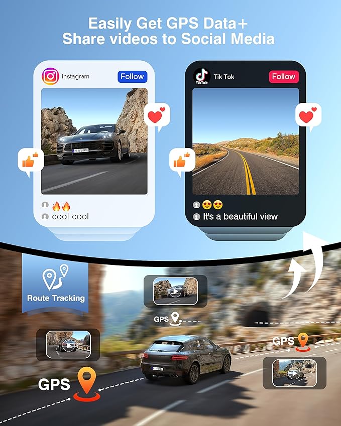 4K Dash Cam Front and Rear with GPS, Upgraded 5.8G WiFi, Dual Dash Camera for Cars, Night Vision, WDR, 160°Wide Angle, 24H Parking Monitor, Emergency Lock, 3" IPS Screen (64GB Card Included)
