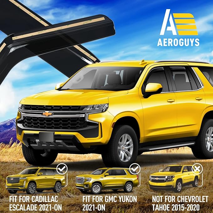 Extra Durable Window Deflectors in-Channel Window Visors Rain Guards Fit for Chevrolet (Chevy) Tahoe 2021-2025, Sun Visors, Wind Vent for Shades, Exterior Car Accessories - 4pcs. AG0524