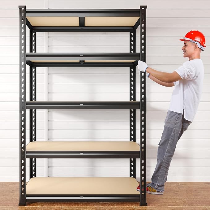 REIBII 2020LBS Garage Shelving Heavy Duty 5 Tier Storage Shelves Adjustable Garage Shelves, Utility Rack Shelf, Shelving Units for Storage Warehouse Pantry Closet, 35.5" W x 11.9" D x 72" H, 2 Pack