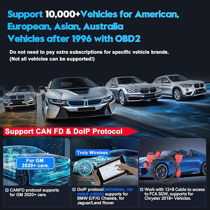 XTOOL D7W OBD2 Scanner Diagnostic Tool: 2025 Wireless Ver. of D7/D7S/D7BT, Bidirectional Scan Tool with ALL System Diagnostic, PMI, ECU Coding, 39+ Resets, 3-Year Updates, CAN FD/DoIP, Scanner for Car