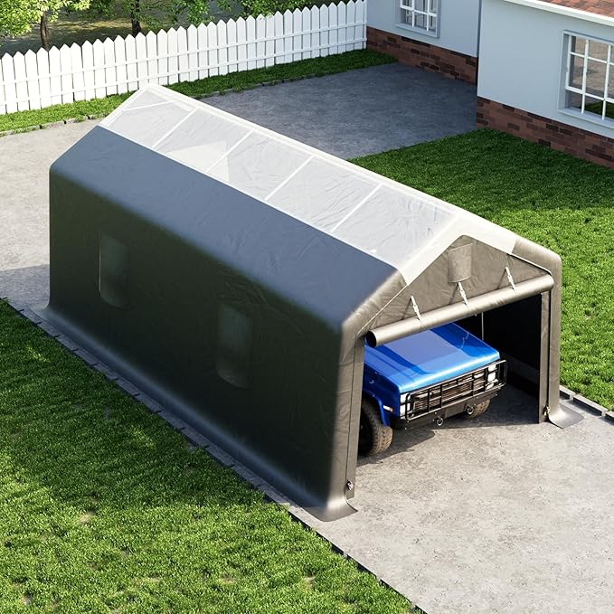 Carport Canopy 12x20FT Heavy Duty with Translucent Roof - Skyview Portable Garage with Reinforced Metal Frame, Zipper Doors, All-Weather Resistant,Waterproof Outdoor Storage Shelter for Cars/RV/ATV