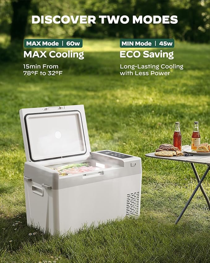 Marsail 12V Car Fridge 25QT Portable Freezer -4°F to 68°F, Compressor Cooler for Camping Travel Truck RV Home, Efficient Cooling & ECO Mode, White