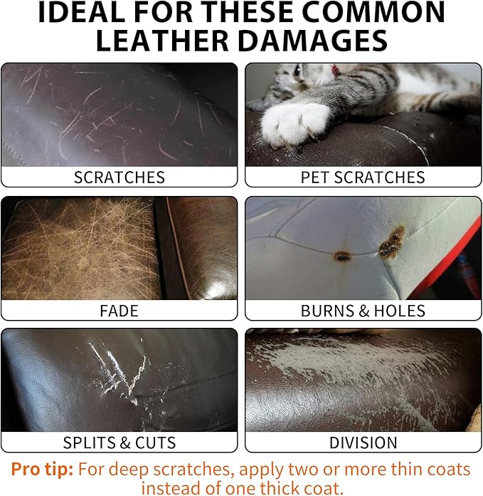 Leather Repair Kit,Car Seats, Sofa,Jacket & Purse - Repairs Burn Holes,Scratches,Tears - Restores Faux,Vinyl,Artificial and Real Leather (Ten Colors)