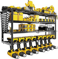 Heavy Duty Power Tool Organizer Wall Mount, Cordless Drill Hanger Storage Rack, Battery Tool Holder Utility Rack with Side Wrench Rack for Garage Workshop-32 Inch 8 Slots