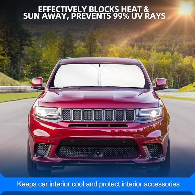 Windshield Sun Shade for Jeep Grand Cherokee 2011-2021 Foldable Sunshade Custom Fit Front Window Car Interior Accessories Protector Blocks UV Rays