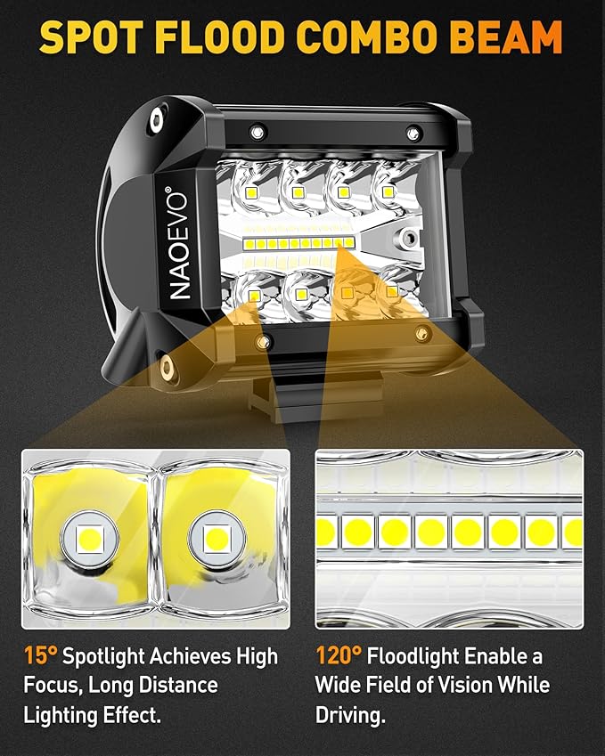 NAOEVO 4 Inch LED Pod Lights, 480W 48,000LM LED Fog/Driving/Off Road Lights with Spot Flood Combo, Cube Pods for Truck Boat ATV UTV Pickup, 8 Pcs (White)