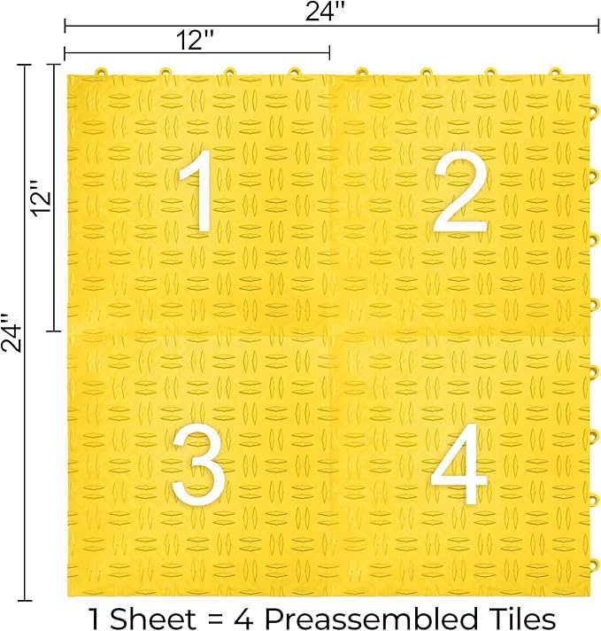 Big Floors GarageTrac Diamond, Interlocking Non-Slip Garage Flooring Tile, Durable, Modular, Heavy-Duty Copolymer, Easy Install (Yellow, 24 Pack of 12 x 12" Tiles)
