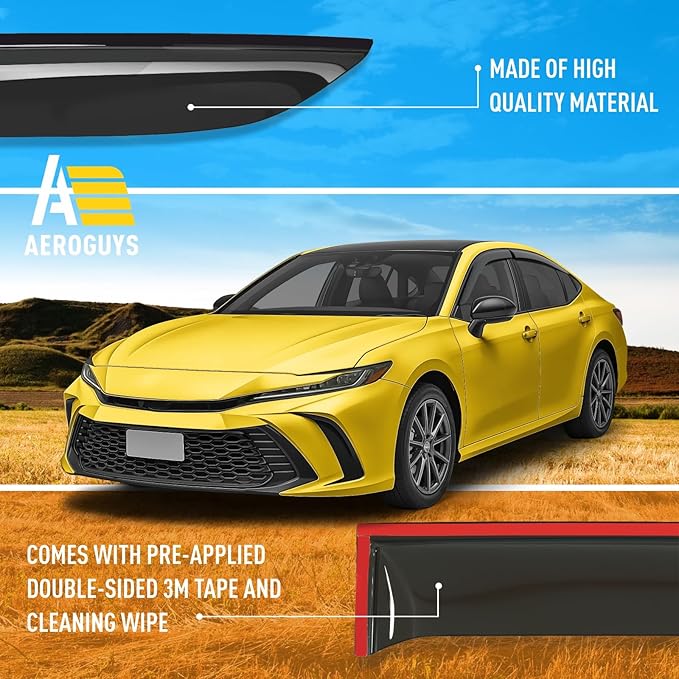 Extra Durable Window Deflectors Tape-On Window Visors Rain Guards Fit for Toyota Camry 2025 Sedan, Sun Visors, Wind Vent for Shades, Exterior Car Accessories - 4 pcs. AG0852