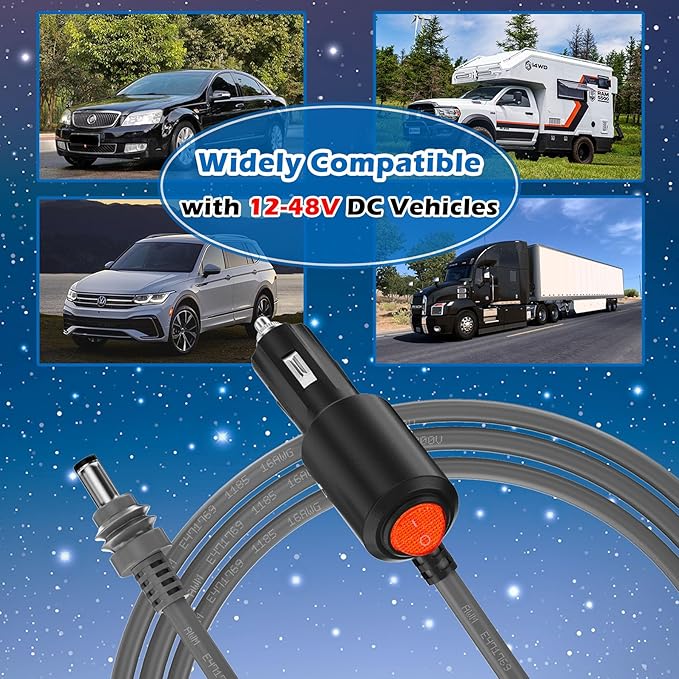 Starlink Mini Cable, 10FT Starlink Mini Car Charger DC Power Cable, 12V-48V Cigarette Lighter Adapter for Starlink Mini Accessories, Waterproof 16AWG Car Power Supply Cord for RVs, Trucks & Ships