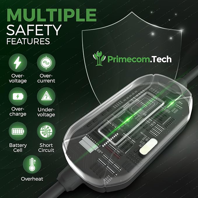 PRIMECOM Level 2 EV Charger 220/240V, 16A, 30ft & 50ft, Portable EVSE Electric Vehicle Charging Cable Compatible with Bolt Volt Leaf BMW i3 Fiat 500e Clarity NIRO Prius (50 Feet, 6-50P)