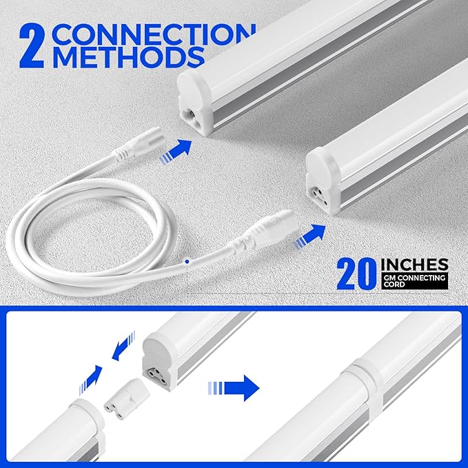 Barrina (Pack of 6) LED T5 Integrated Single Fixture, 4FT, 2200lm, 4000K (Daylight Glow), 20W, Utility Shop Light, Ceiling and Under Cabinet Light, Corded Electric with Built-in ON/Off Switch