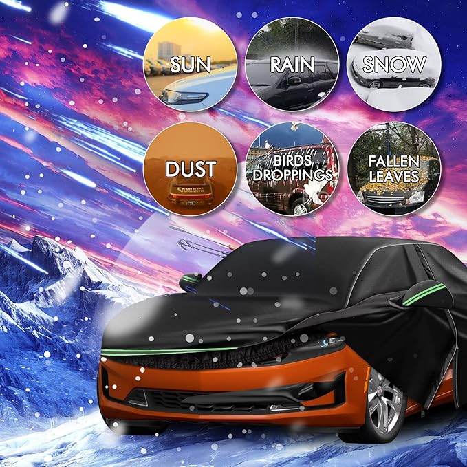 for Chevy Camaro 2010-2022 Car Cover 210D Outdoor Waterproof UV Protection, Custom-fit Protective Full Covers with Cotton Layer, Zipper Door, Reflective Strip, Storage Bag
