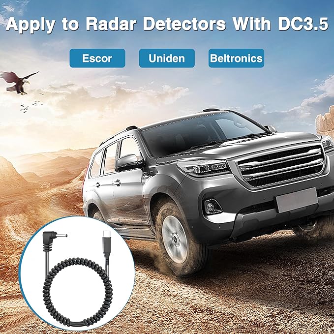 Radar Detector Cable,USB-C to DC3.5 Plug Charging Kit,with Automatic Recognition and Matching Voltage Function,for Cob'r'a RAD 380/480i XRS9370 Unide DFR1/3/5 Radenso Pro M Whistler etc Radar Detector