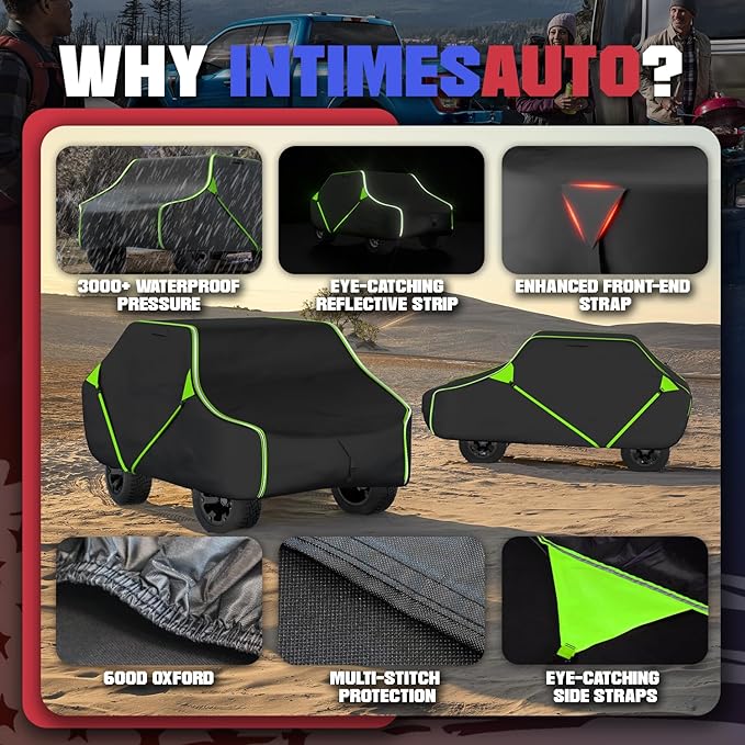 153 Inch UTV Cover for Polaris Ranger Crew RZR General 4, Can-Am Defender Maverick Commander Max, Yamaha Wolverine Viking, Kawasaki Mule Pro, Black 600D Cover Protection for 4-6 Seater UTV