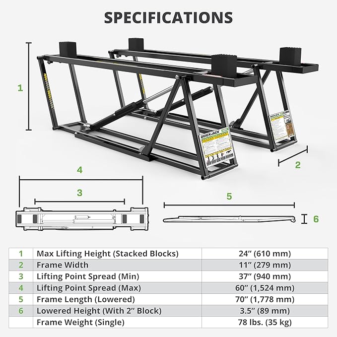 QuickJack 6000TL Portable Car Lift with 6,000lb Capacity, with 110V Power Unit, Safe & Portable Design Garage Lift for Home, Garage, Shop, or Mechanic Auto Repair