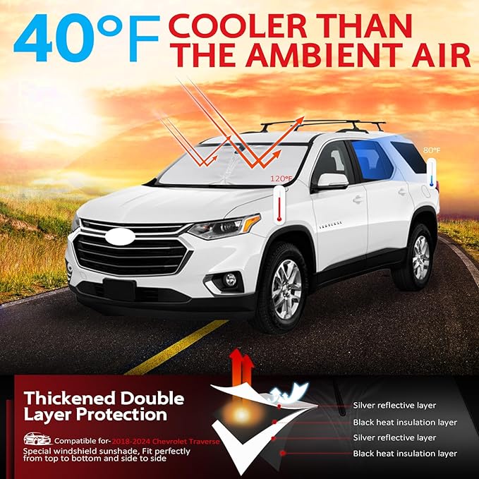 KAYZT Windshield Sun Shade for 2018-2024 Che-vrolet/Chevy Traverse LS, LT, RS, Redline, Premier, High Country SUV Foldable Sunshade Front Window Custom Fit Car Accessories