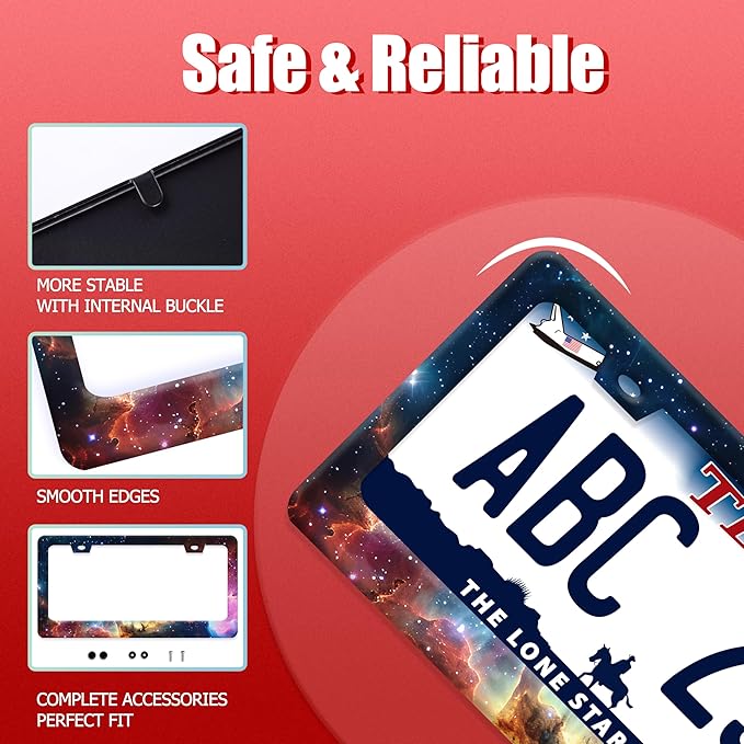 Beautiful Galaxy License Plate Frame Funny Universe License Plate Frames Stainless Steel Accessories Cars Decor with 2 Holes and Screws Fits Standard Us Ca Vehicles License Plate Holder 12.2 X 6 Inch