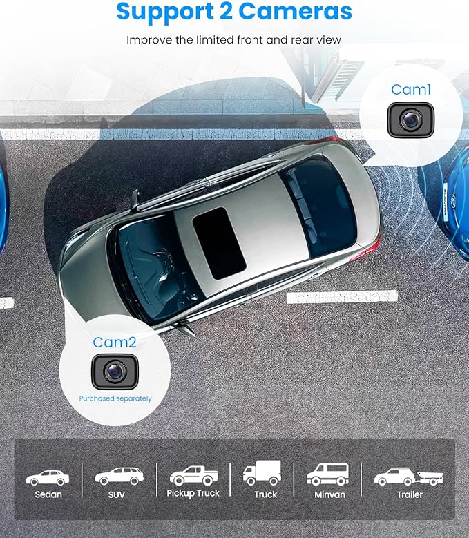 Wireless Backup Camera for Trucks: 5 Inch HD Monitor, Easy Install Stable Digital Signal Back Up Camera System, Dual Channel Color Night Vision Rear View Camera for Car Pickup SUV Van - AUTO-VOX W7Pro