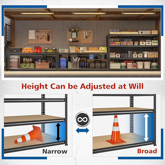 59.8" W Metal Shelving 59.8" H Storage Shelves 2200LBS Garage Shelving Adjustable Metal Shelves Heavy Duty Pantry Shelf for Basement Warehouse Garage Pantry 59.8" W x 24" D x 59.8" H