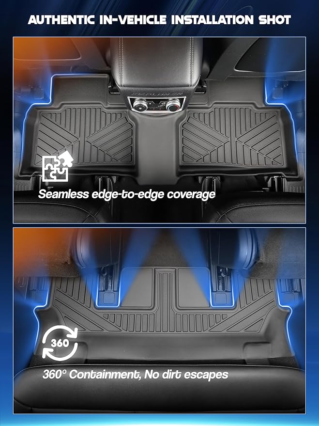 Car Floor Mats for Ford Explorer 2020-2024 2025(Only Fit 6 Seats) Accessories,TPE All Weather Protection Floor Mats,Custom Fit 3 Rows Car Floor Liners Set,Heavy Duty Accessories,Black