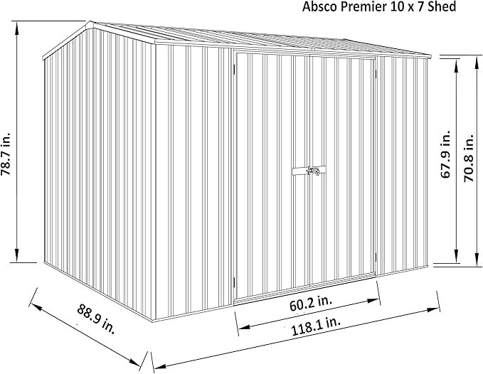 Premier Storage Sheds, 10'x7' Metal Garage, DIY Backyard Shed, Utility Tool Storage, Weather & Wind Resistant Aluminum Panels & Steel Frame, Maintenance-Free, 12 Year Warranty, Woodland Gray