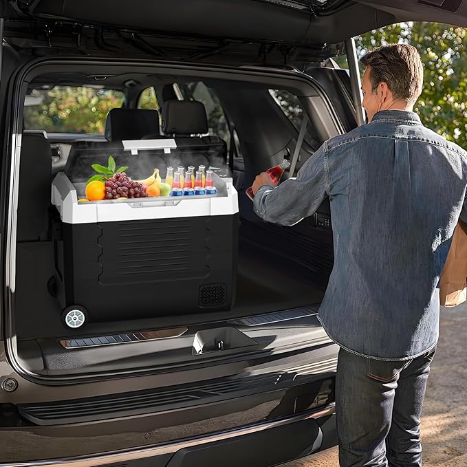 SubSun Electric Cooler, 58QT Car Refrigerator, Portable Freezer 12V/24V DC and 110-240V AC, Plug in Coolers for Vehicles with Wheels, 12 Volt Car Fridge -4℉~68℉