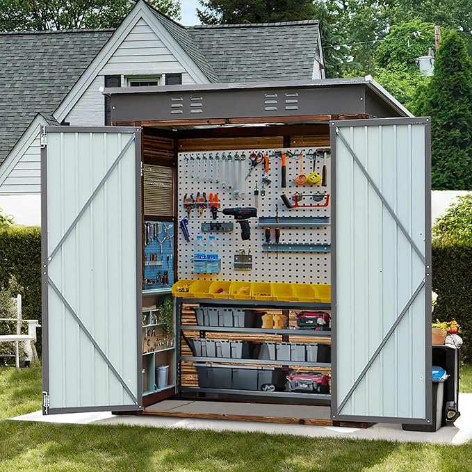 MyVoice 3x5 FT Wooden Outdoor Storage Shed with 4 Vents & 2 Adjustable Windows, DIY Cedar Tool Shed Kit, Garden Bike Firewood Storage, Waterproof Backyard Outdoor Shed for Patio, Lawn, Yard & Garage