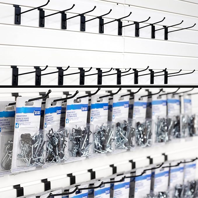 unp POETISKE Slatwall Hooks 32PC 8 Inch Slatwall Accessories Slatwall Panel Hooks Garage Organization Slat Wall Hooks Heavy Duty Pegboard Gridwall Hooks Display Hooks for Retail Black