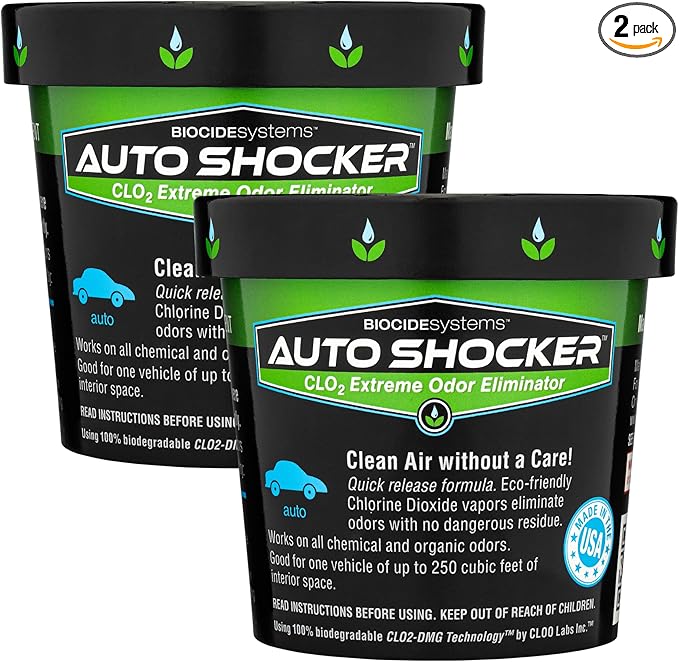Auto Shocker Strong Car Odor Eliminator, Eco-Friendly ClO2 Odor Remover for Tough Odors in Vehicle Interiors, Up to 250 Cubic Feet (2-Pack)