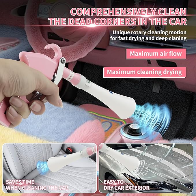Tornado Dry Cleaning Gun Detailing Interior Dryer Air Blow Gun High Pressure Blower Gun for Women Car Detailing Kit Interior Cleaner Works with Air Compressor and Quickly Removes Surface Dirt Pink
