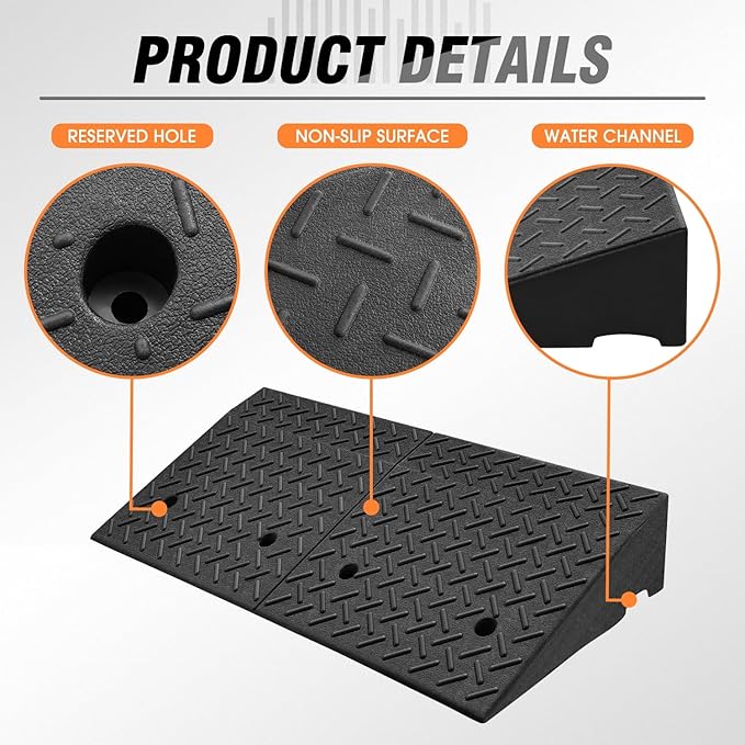 DNA MOTORING 6.9" Rise Rubber Curb Ramp Heavy Duty Loading Driveway Ramp Threshold Ramp 39 in L x 19.5 in W x 6.9 in H for Loading Dock, Warehouse, Wheelchair, Motorcycles, Cars, TOOLS-00653
