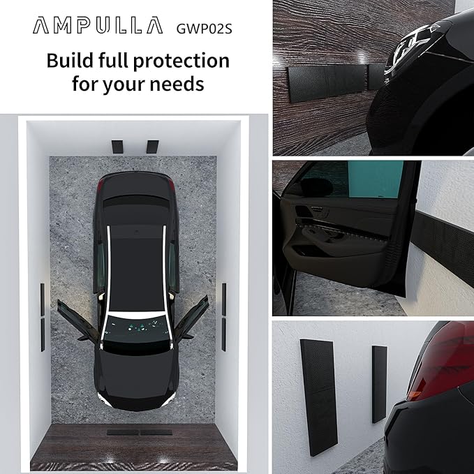 GWP02S Garage Wall Protector Car Door Protectors, Garage Accessories, Parking Stopper for Garage, Tool-Free, Designed in Germany (4-Pack Black)