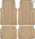 CAR PASS Heavy Duty Sporty Rubber Car Mats, Deep Dish All Weather Car Floor Mats Full Set, Waterproof Anti-Slip Automotive Matts Rugs Trim to Fit for Most Sedans SUVs, 4-Piece All Beige