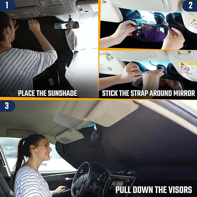 EcoNour Car Windshield Sunshade | Advanced Light-Blocking Protection | Foldable Sun Shade with Mirror Cut-Out Keeps Your Vehicle Cool | Fit for Cars, Trucks, and SUVs | Small (59 x 29 in)