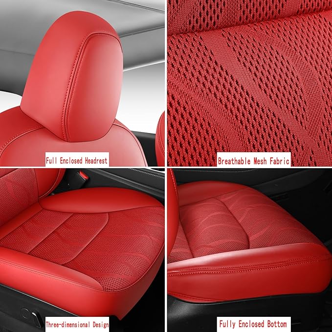 Tesla Model Y Seat Cover Full Set, Faux Leather Tesla Car Seat Cover, Perfect Suitable for Tesla Model Y 2020 2021 2022 2023 2024 2025 (Red)