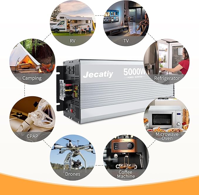 5000 Watt Pure Sine Wave Power Inverter DC 48V to 110V/120V AC Converter with 2 AC,5V 500mA USB Charging Ports, Car Solar Power Inverters with LCD Display for Home RV Truck