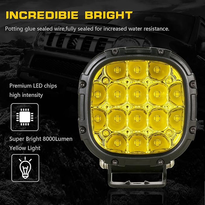 BIGLION.X 4 Inch Pair 160W 18800LM Amber Round LED Offroad Lights Yellow Fog Lights Super Bright Driving Offroad Pod Lights with Wiring Harness IP68 for Pickup Trucks UTV ATV SUV
