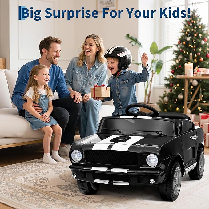 12V Ride on Car Licensed Shelby GT350, Battery Powered Ride On Toy for Toddlers with Remote Control, Electric Car for Kids, Bluetooth, Shock Absorbers, Safety Belt, 3 Speeds, LED Lights, Music, Black