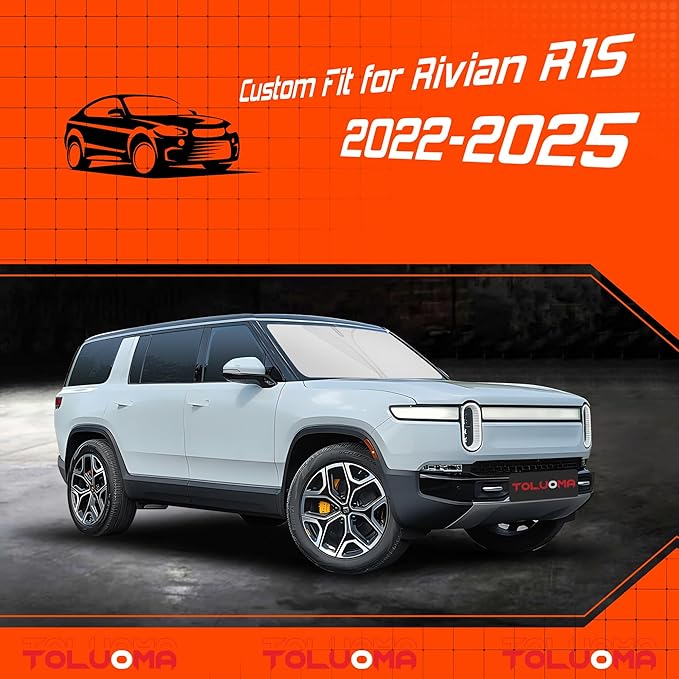 Custom Fit Windshield Sun Shade for Rivian R1S 2022-2025 - Full Coverage, 210T Reflective Fabric, Double-Layer Design - Blocks 99% UV Rays, Keeps Car Cool, Easy to Install and Store