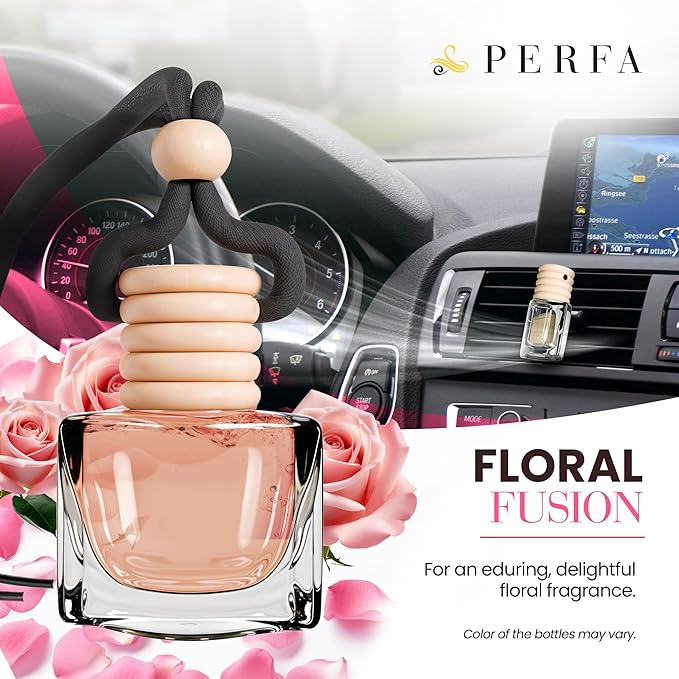 Car Air Fresheners for Women - Floral Fragrance Pack of 2 Long Lasting Car Air Freshener | Odor Eliminator Car Perfume Diffuser with Essential Oils | Automotive Air Freshener Vent Clip by Perfa