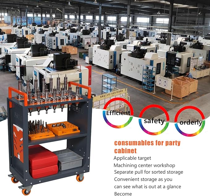 BT50 CNC Tool Holder Transfer Cart, Mobile CNC Tool Storage Cart with Wheels for Factory, Garage