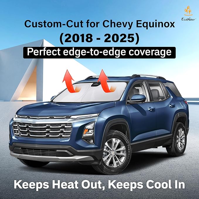 EcoNour Windshield Sun Shade Compatible for Chevy Equinox (2018–2025) | Custom Fit Front Window Shade | 4-Layer, 240T Sunshade Accessories | UV & Heat Reflector for Equinox Windshield