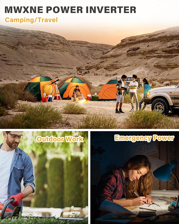 3000W Pure Sine Wave Inverter 12V DC to 110V 120V AC Converter for RV Truck Home Off-Grid Solar Power Inverter with Type-C PD30W/USB Port QC3.0 Quick Charging, 4 AC Outlets, Remote Control